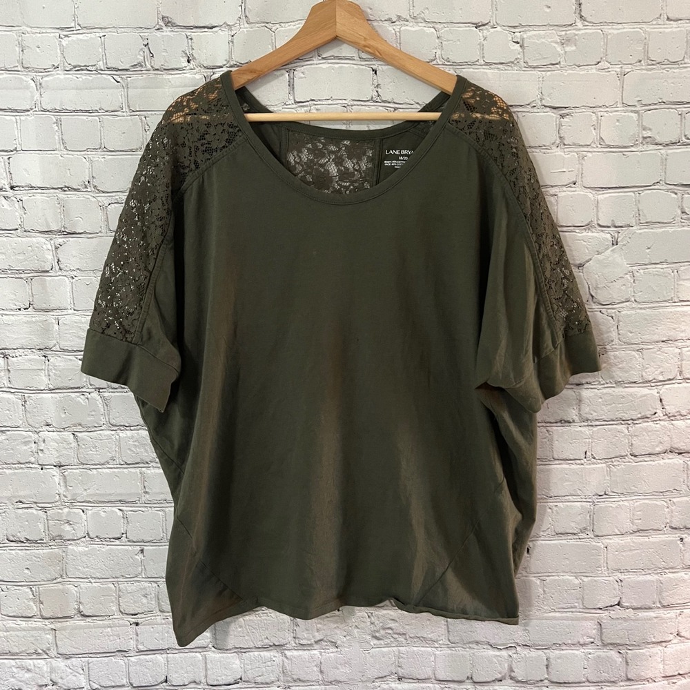 Lane Bryant Women's Size 18/20 Olive Green Lace Short Sleeve Blouse Top Boho